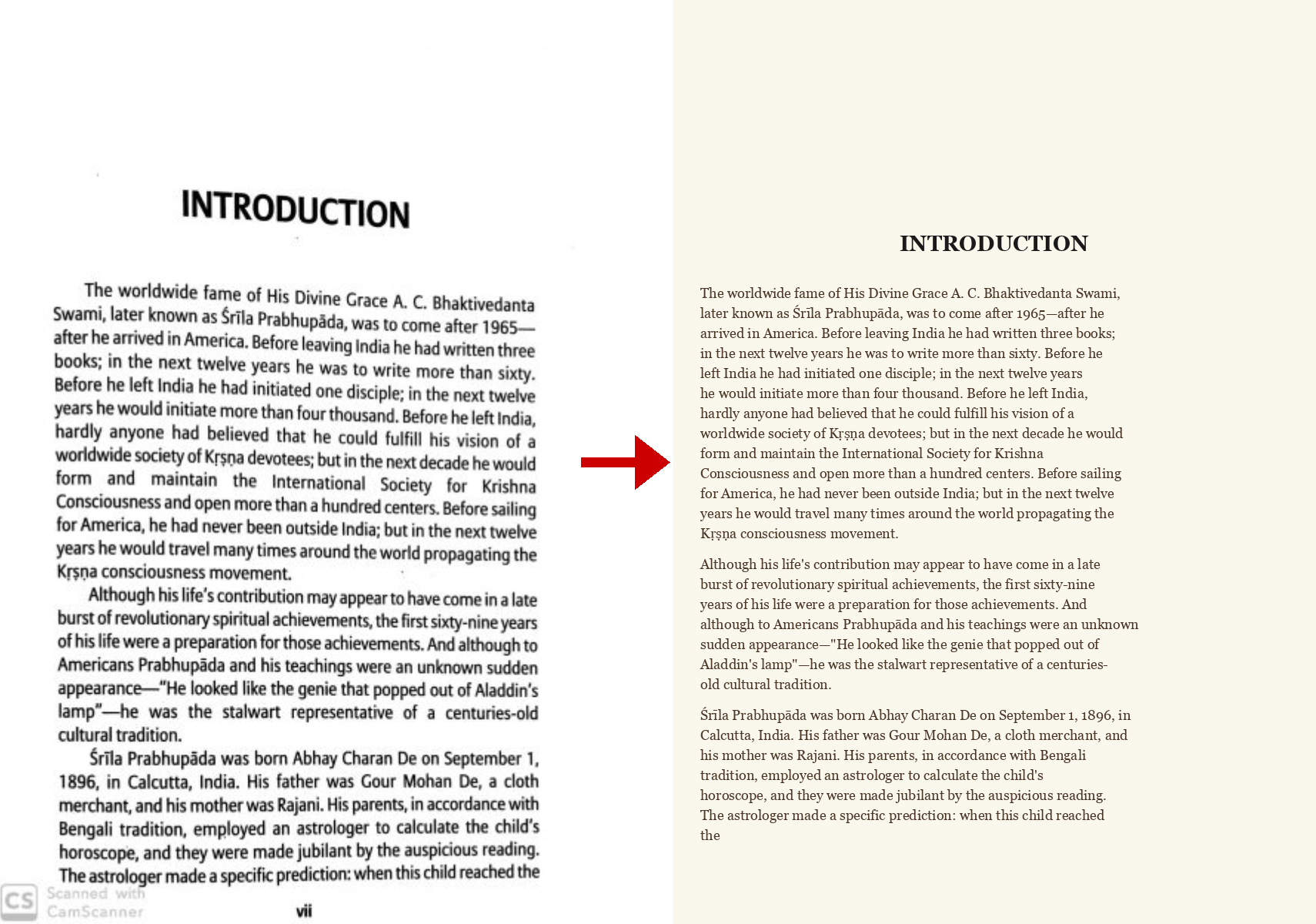 Scanned original page compared with the corrected digital text